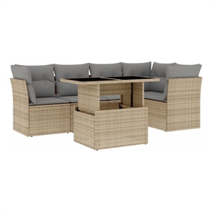 vidaXL 6 Piece Poly Rattan Sofa Set in Gray/Beige