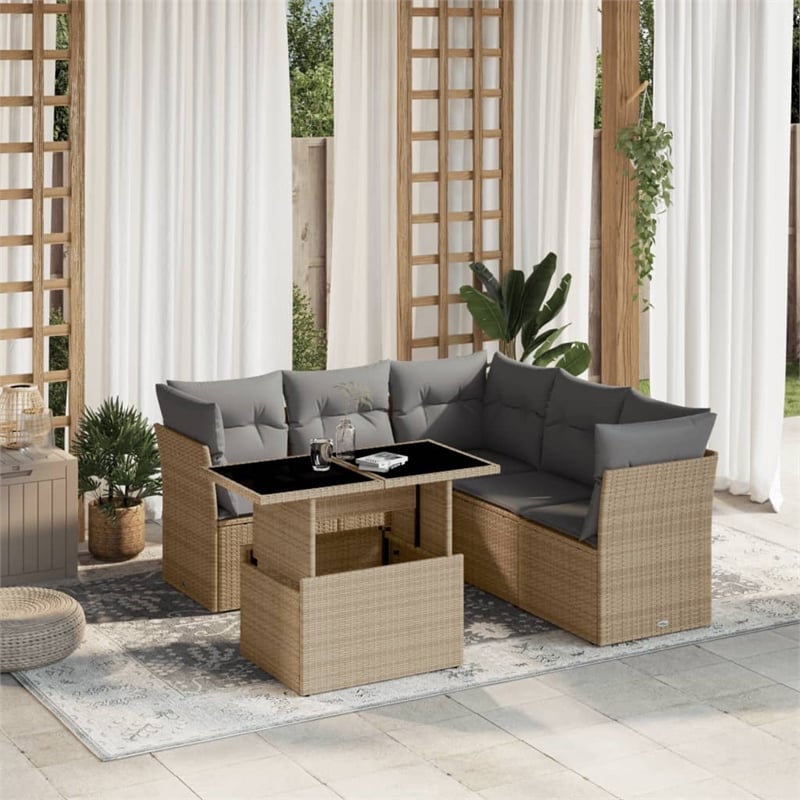 vidaXL 6 Piece Poly Rattan Sofa Set in Beige