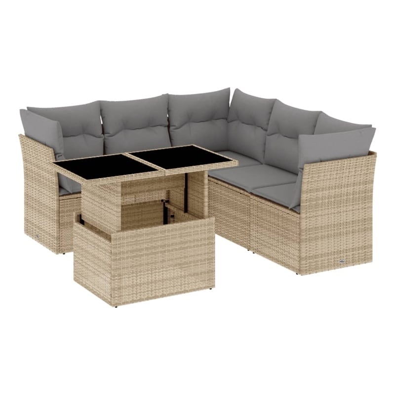 vidaXL 6 Piece Poly Rattan Sofa Set in Beige