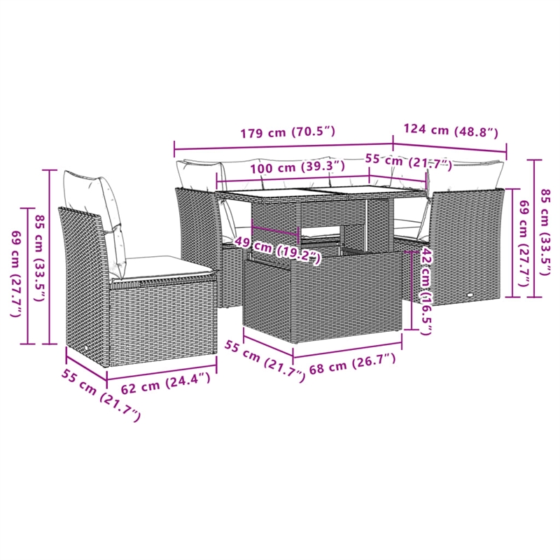 vidaXL 6 Piece Sofa Set in Black
