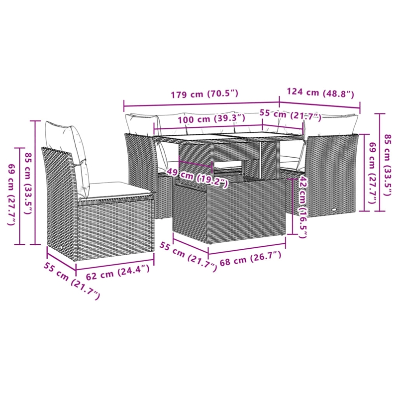 vidaXL Poly Rattan Sofa Set in Gray