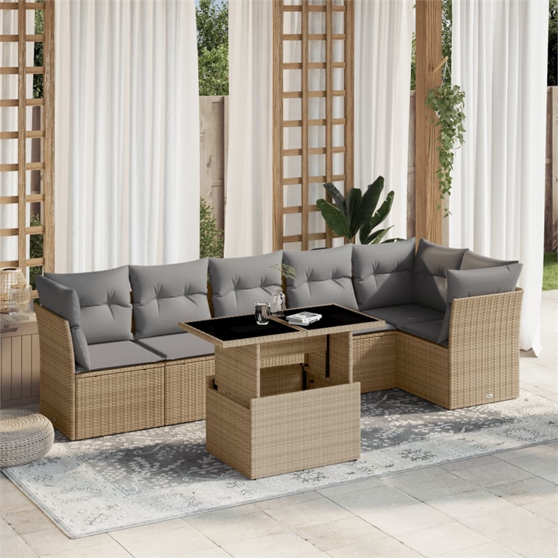 vidaXL 7 Piece Steel Sofa Set in Beige
