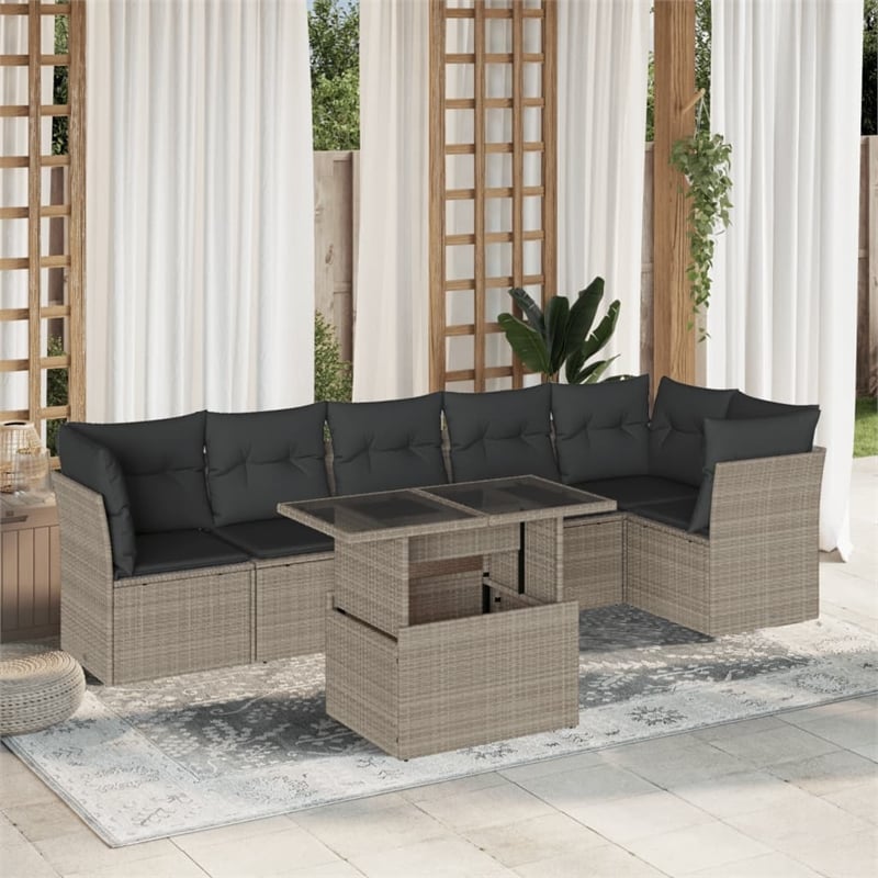 vidaXL 7 Piece Poly Rattan Sofa Set in Gray/Anthracite