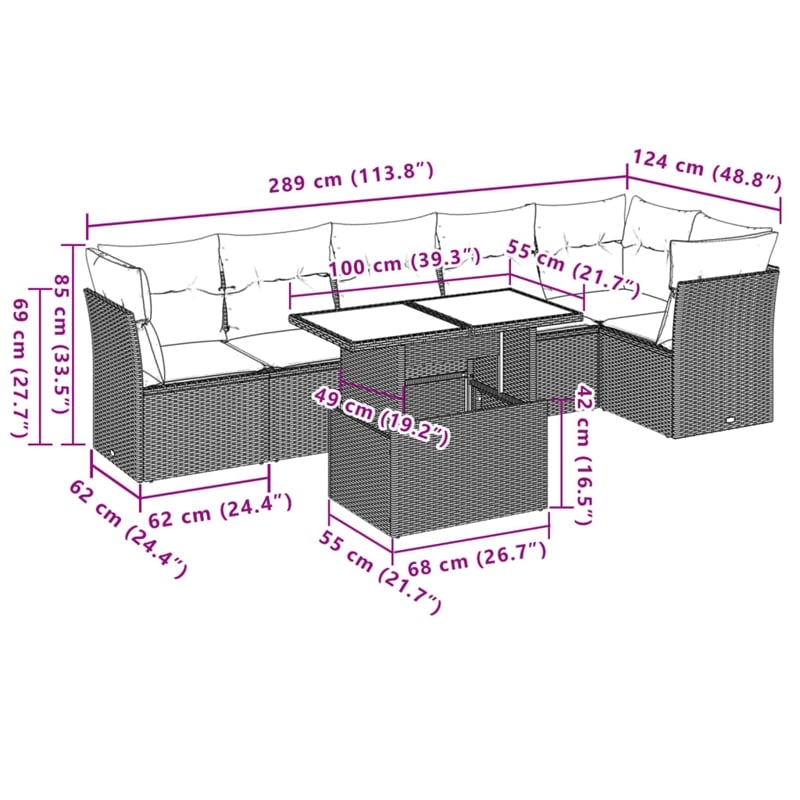vidaXL 7 Piece Poly Rattan Sofa Set in Gray/Anthracite