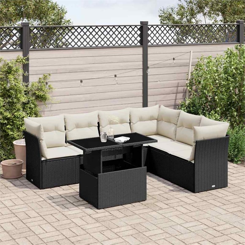 vidaXL 7 Piece Poly Rattan Small Sofa Set in Black