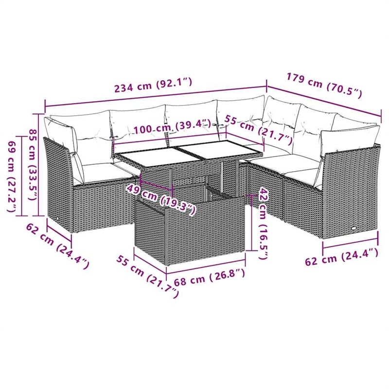 vidaXL 7 Piece Poly Rattan Small Sofa Set in Black