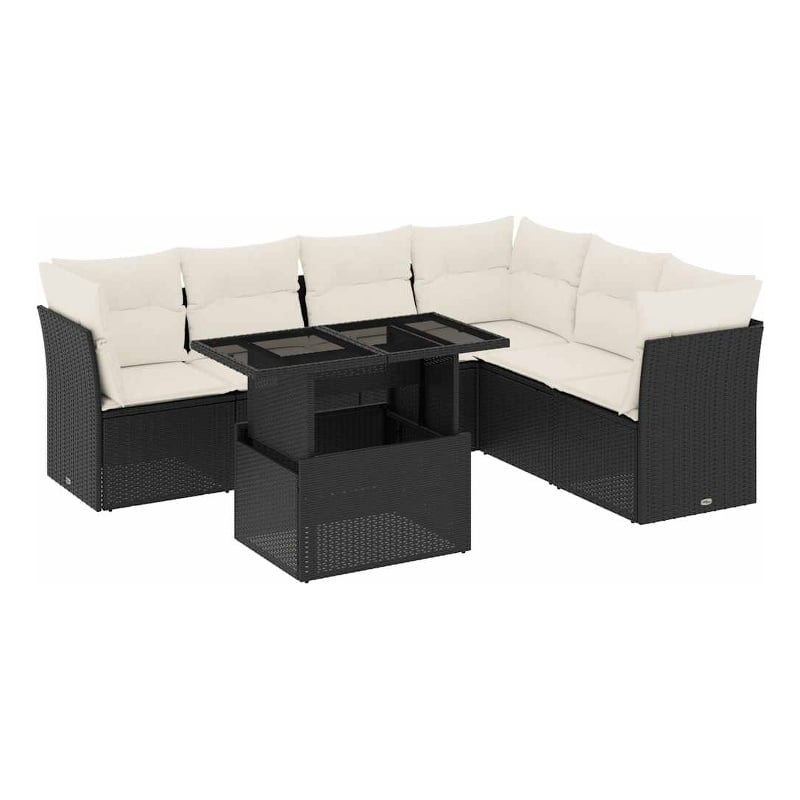 vidaXL 7 Piece Poly Rattan Small Sofa Set in Black