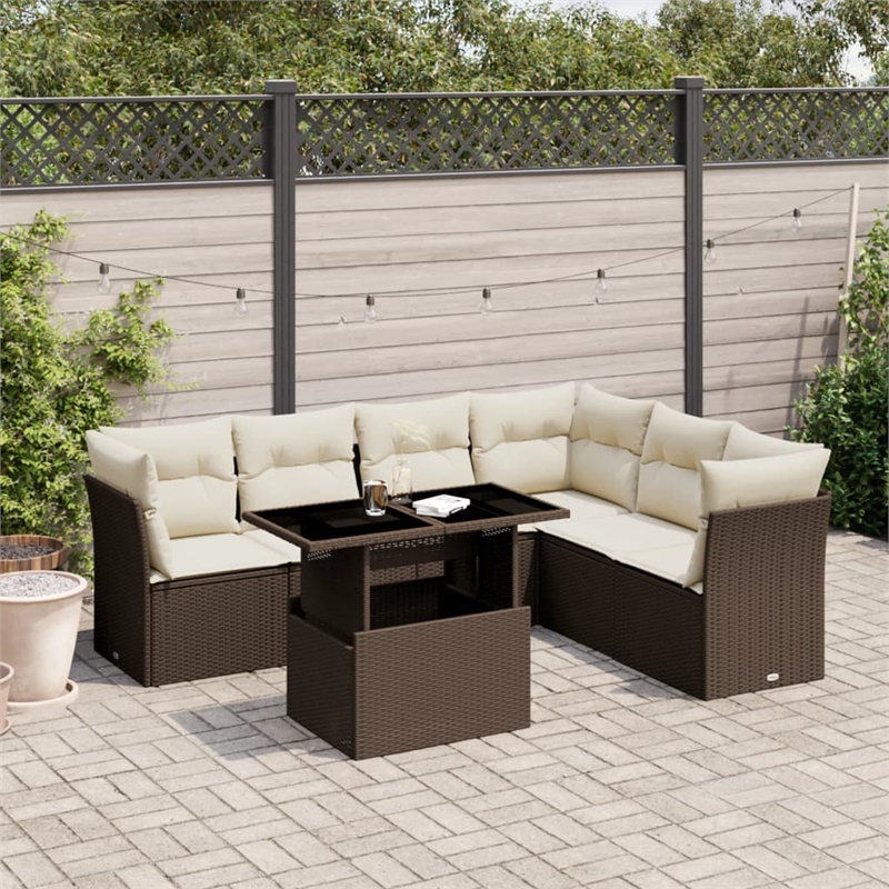 vidaXL 7 Piece Steel Sofa Set in White/Brown/Cream