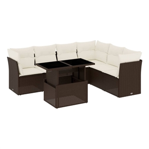 vidaXL 7 Piece Steel Sofa Set in White/Brown/Cream