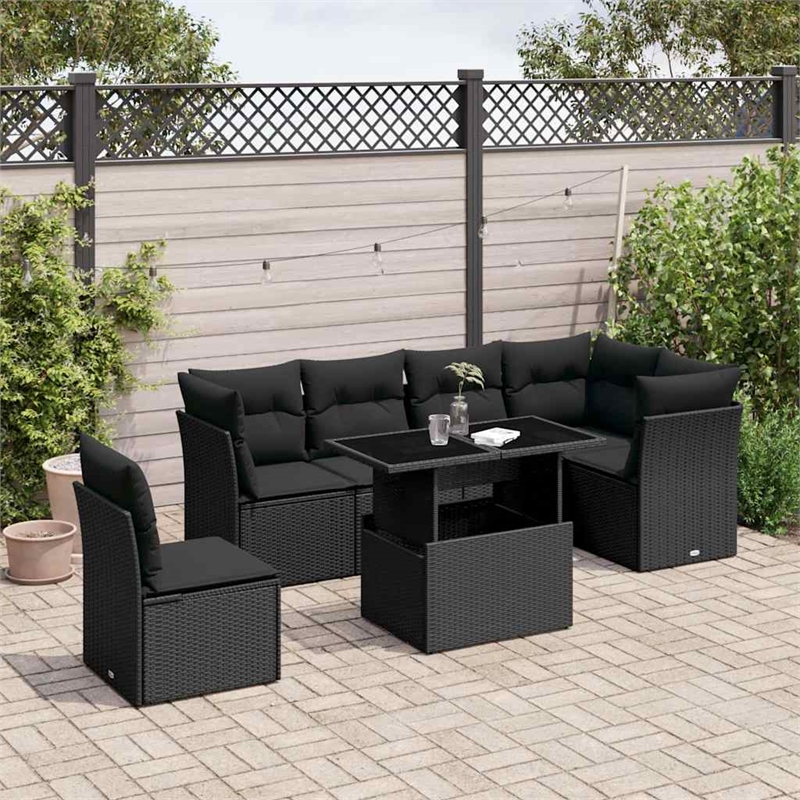 vidaXL 7 Piece Steel Sofa Set in Black