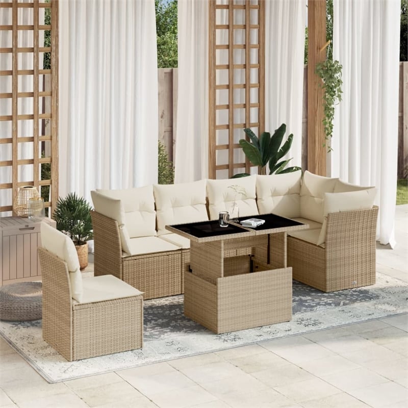 vidaXL 7 Piece Poly Rattan Sofa Set in White/Cream/Beige