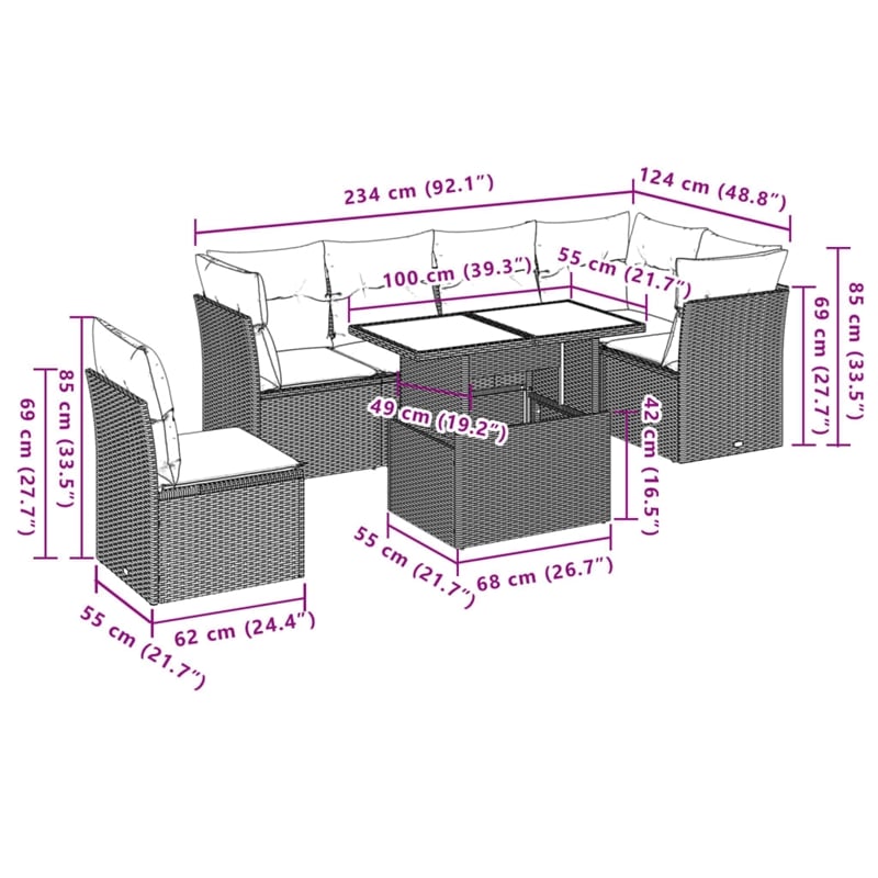 vidaXL 7 Piece Poly Rattan Sofa Set in White/Cream/Beige