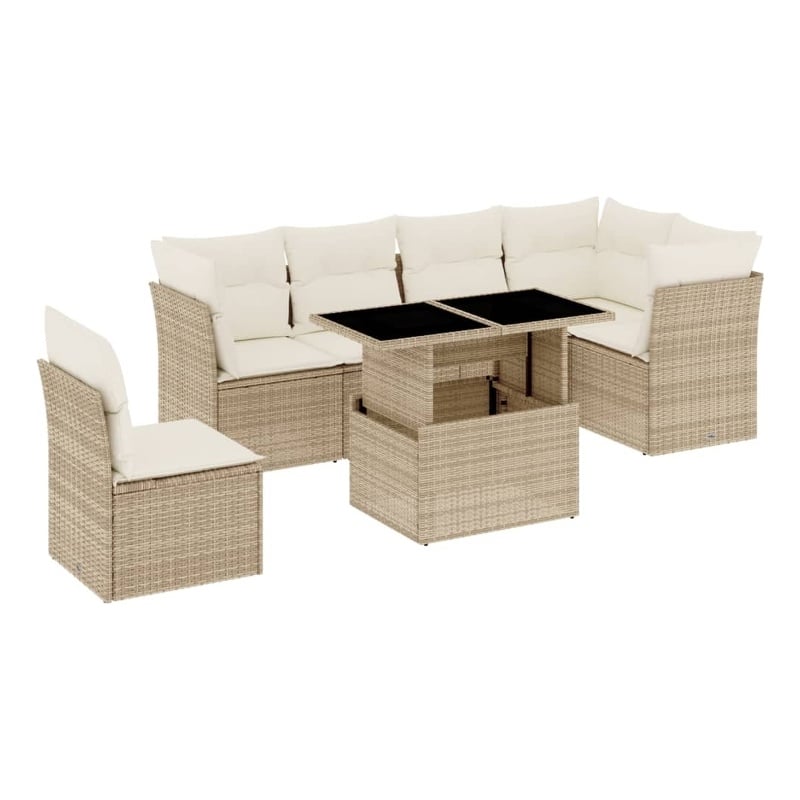 vidaXL 7 Piece Poly Rattan Sofa Set in White/Cream/Beige