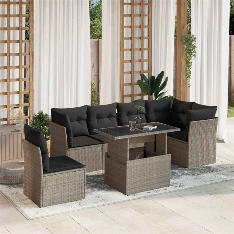 vidaXL 7 Piece Poly Rattan Small Sofa Set in Gray