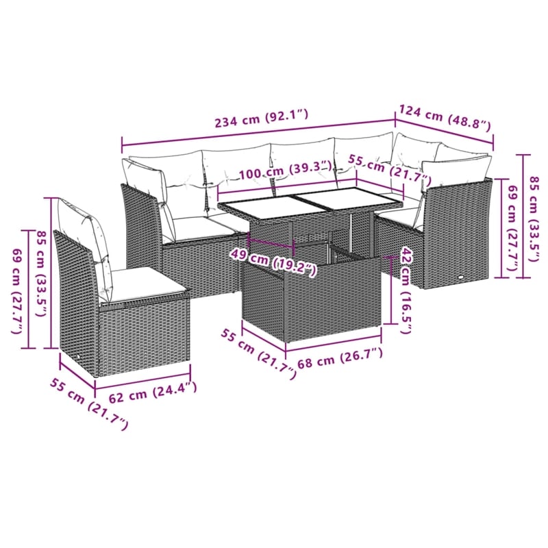 vidaXL 7 Piece Poly Rattan Small Sofa Set in Gray