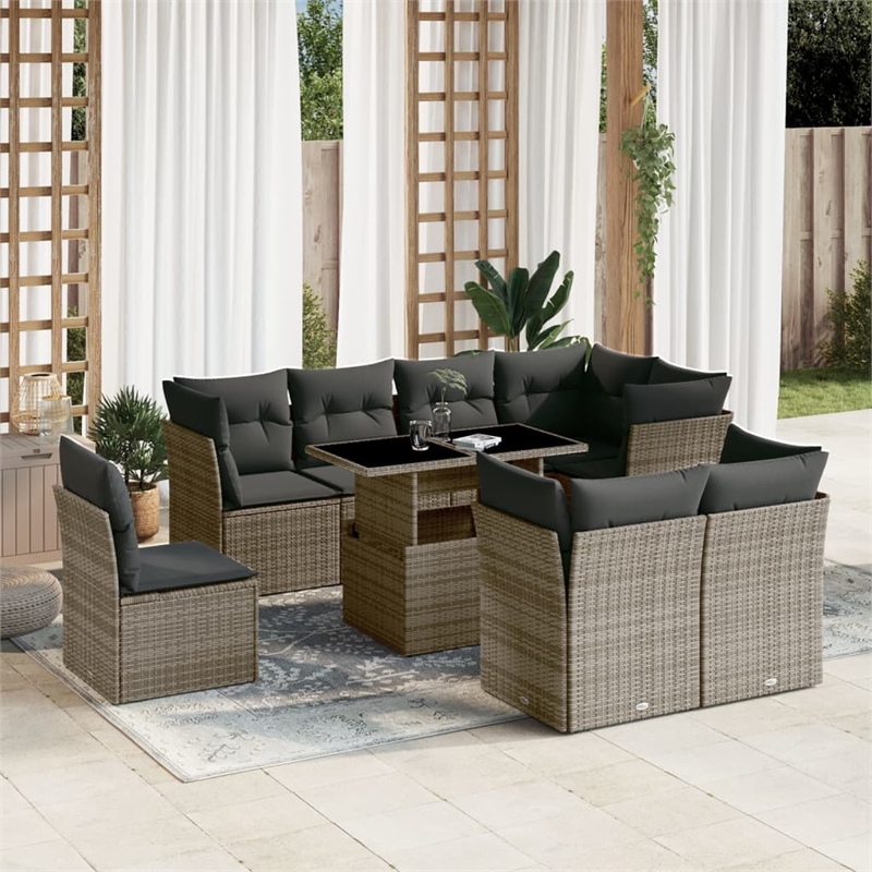 vidaXL 9 Piece Poly Rattan Sofa Set in Gray