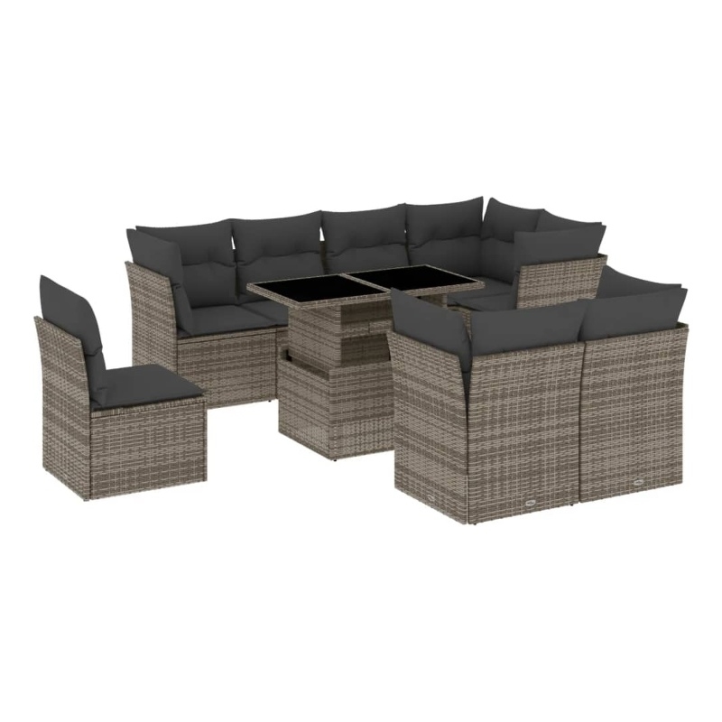 vidaXL 9 Piece Poly Rattan Sofa Set in Gray