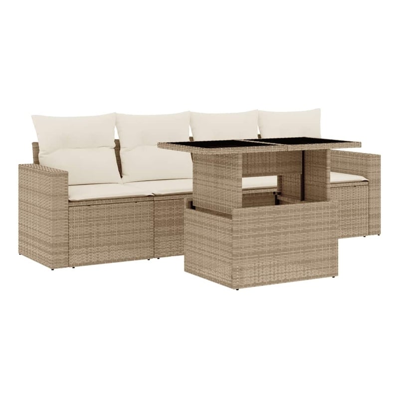 vidaXL 5 Piece Poly Rattan Sofa Set in Beige
