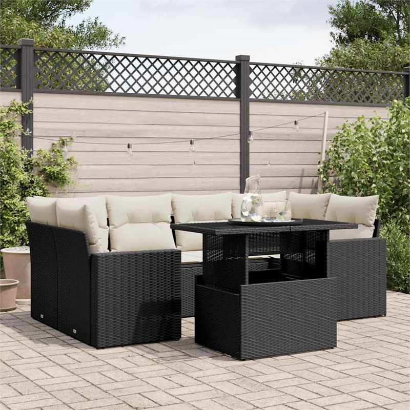 vidaXL 7 Piece Poly Rattan Sofa Set in Black/White/Cream