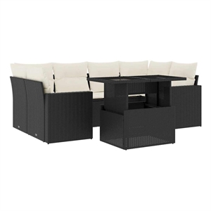 vidaXL 7 Piece Poly Rattan Sofa Set in Black/White/Cream