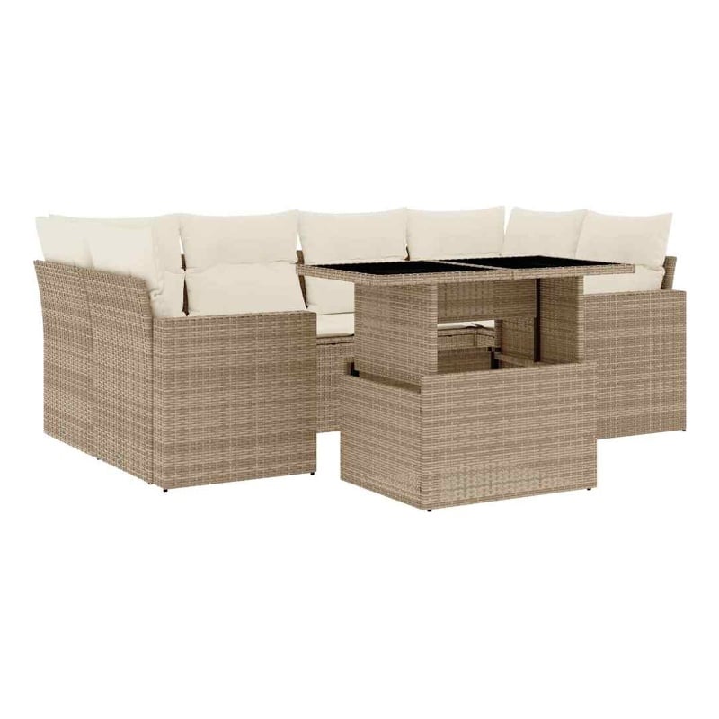 vidaXL 7 Piece Poly Rattan Sofa Set in Beige