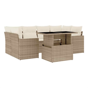 vidaXL 7 Piece Poly Rattan Sofa Set in Beige