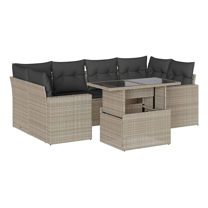vidaXL 7 Piece Poly Rattan Sofa Set in Gray/Anthracite