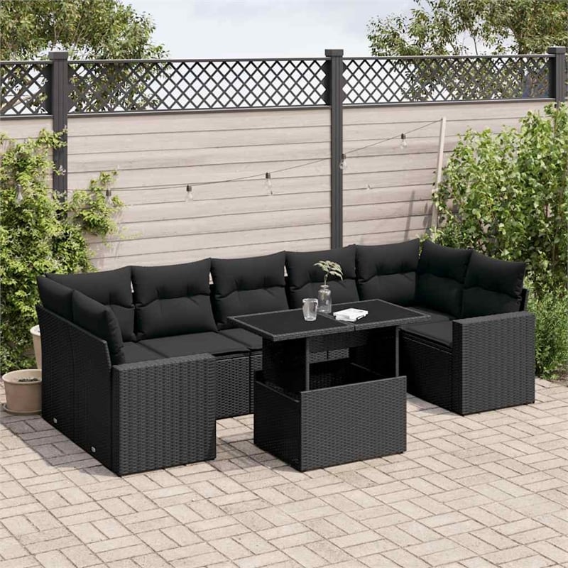 vidaXL 8 Piece Poly Rattan Sofa Set in Black
