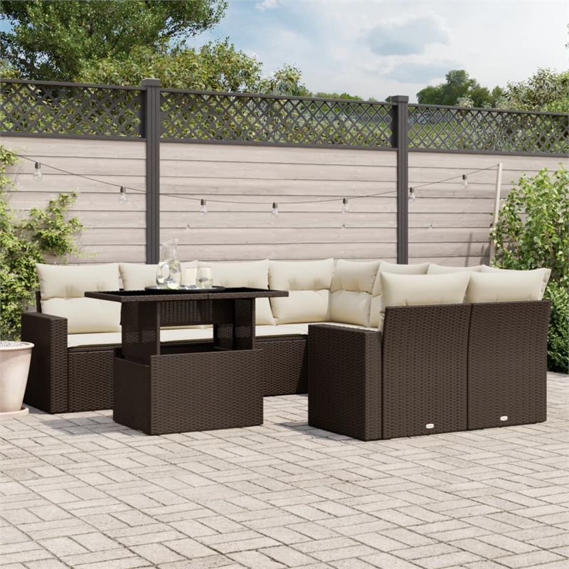 vidaXL 9 Piece Poly Rattan Small Sofa Set in Brown