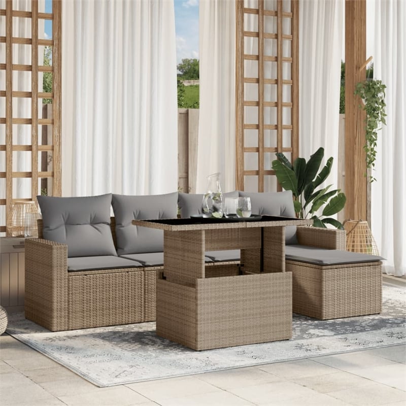 vidaXL 6 Piece Poly Rattan Sofa Set in Gray/Beige