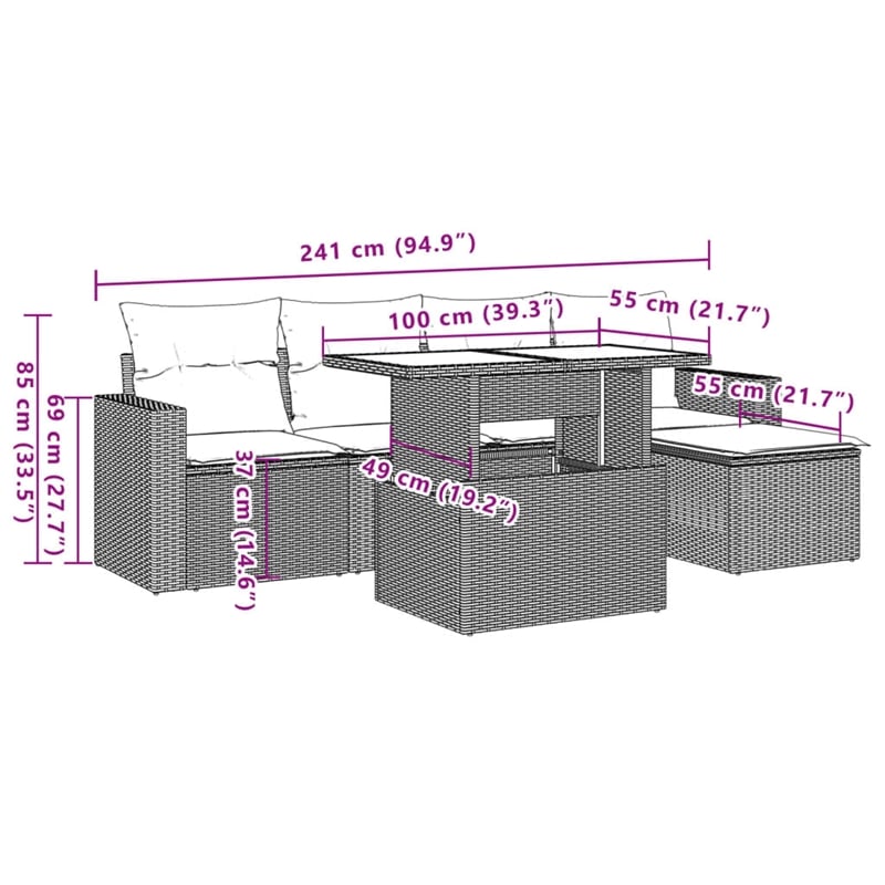 vidaXL 6 Piece Poly Rattan Sofa Set in Gray/Beige