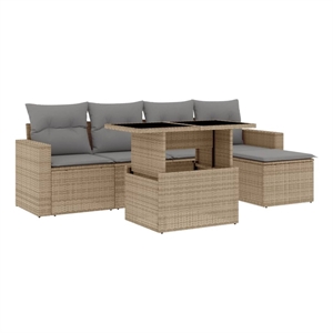 vidaXL 6 Piece Poly Rattan Sofa Set in Gray/Beige