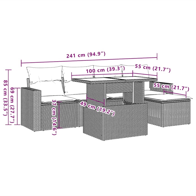 vidaXL 6 Piece Steel Sofa Set in Gray/Anthracite