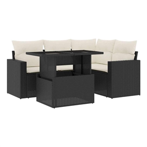 vidaXL 5 Piece Poly Rattan Sofa Set in Black/White/Cream