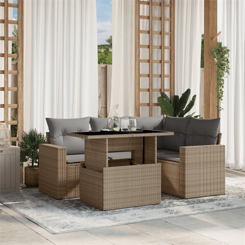 vidaXL 5 Piece Poly Rattan Sofa Set in Beige