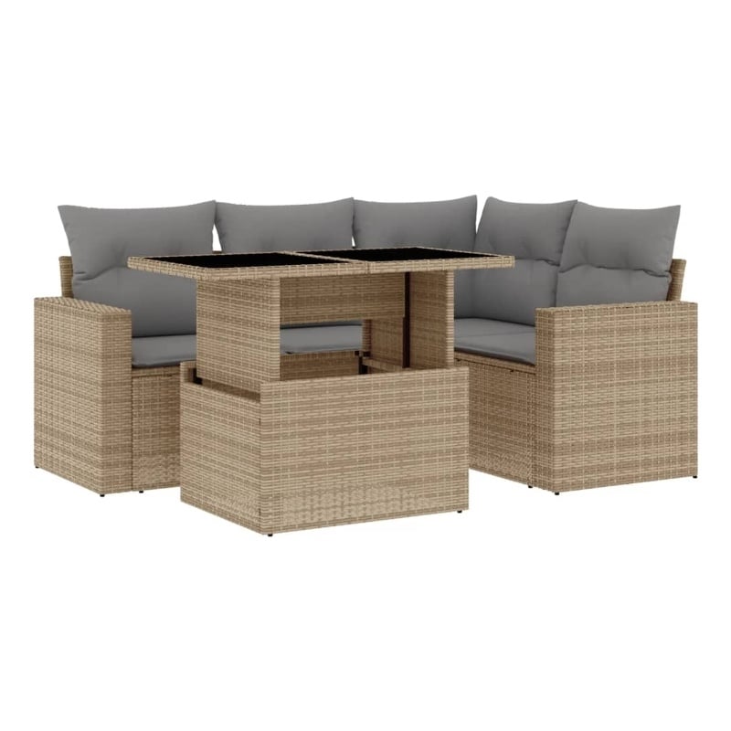 vidaXL 5 Piece Poly Rattan Sofa Set in Beige