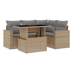 vidaXL 5 Piece Poly Rattan Sofa Set in Beige