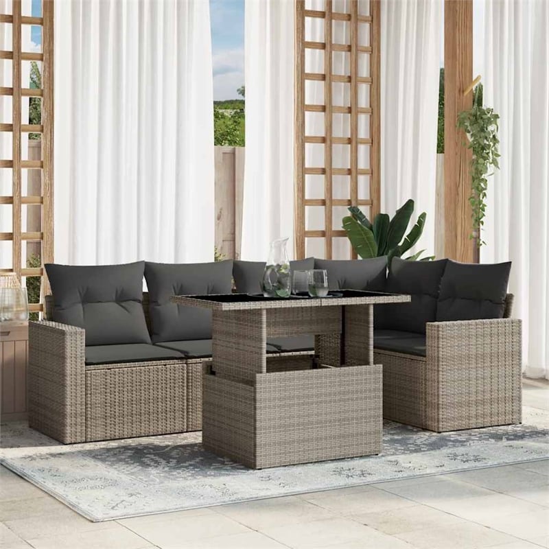 vidaXL 6 Piece Poly Rattan Sofa Set in Gray/Anthracite