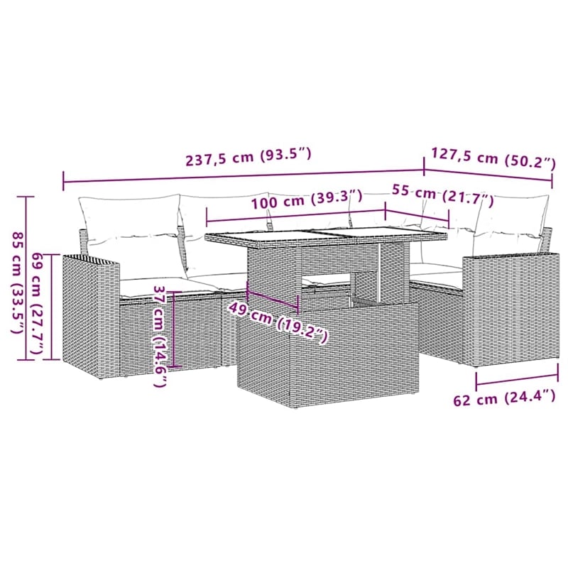 vidaXL 6 Piece Poly Rattan Sofa Set in Gray/Anthracite