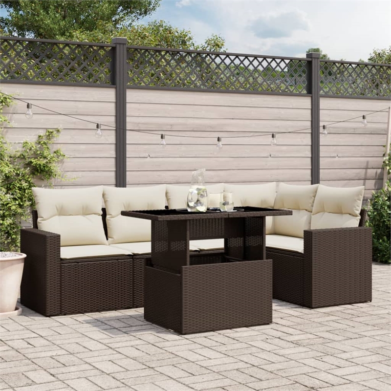 vidaXL 6 Piece Sofa Set in White/Brown/Cream