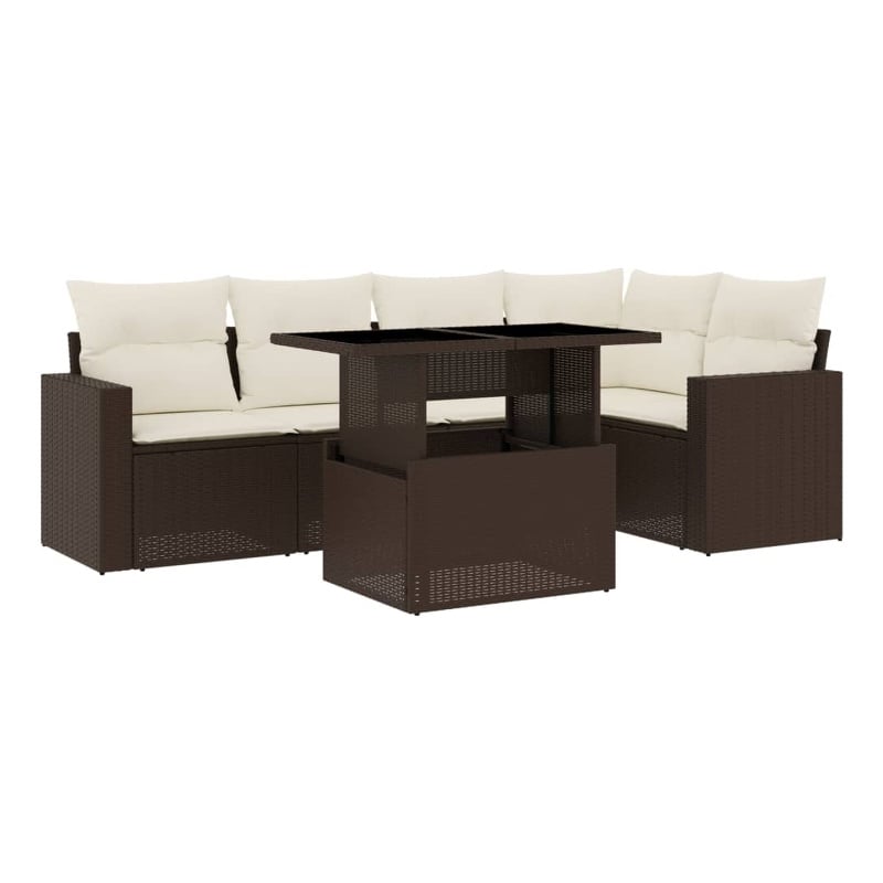 vidaXL 6 Piece Sofa Set in White/Brown/Cream