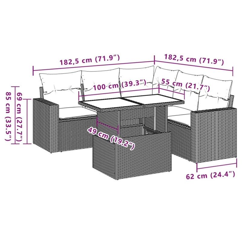 vidaXL 6 Piece Steel Sofa Set in Gray/Beige