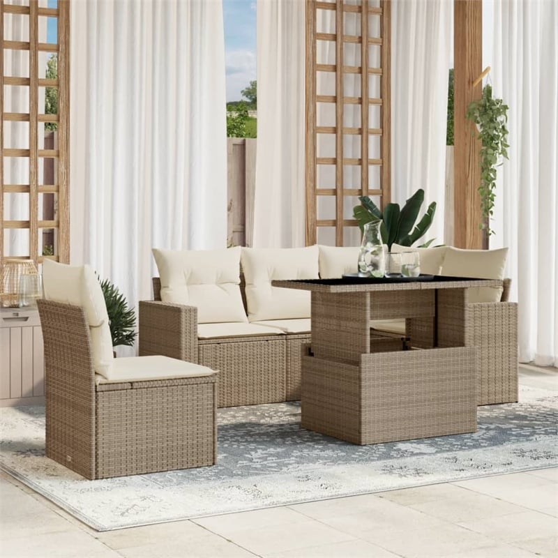 vidaXL 6 Piece Poly Rattan Sofa Set in Beige