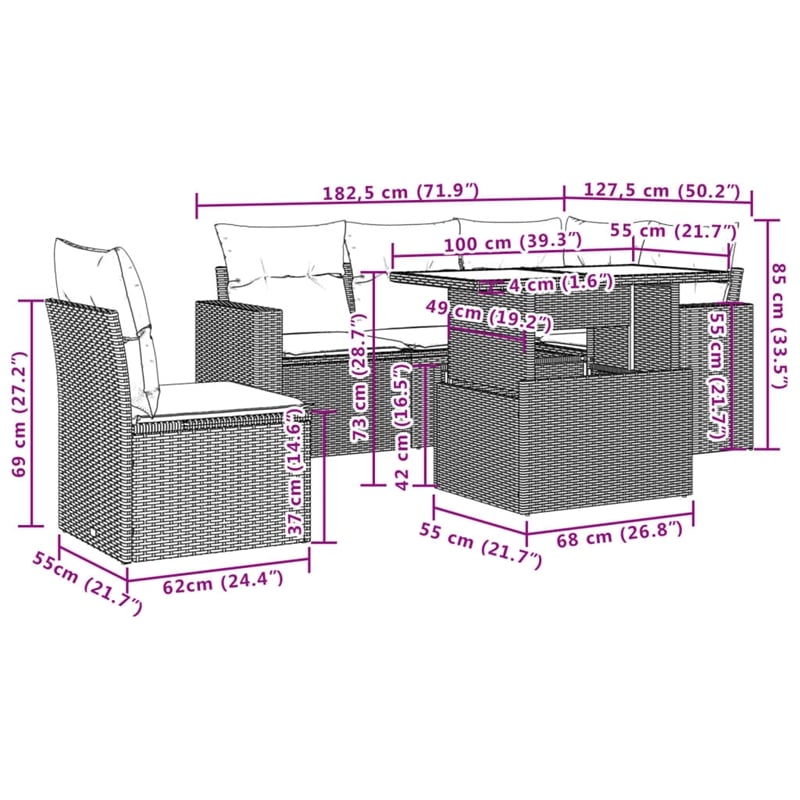 vidaXL 6 Piece Poly Rattan Sofa Set in Beige