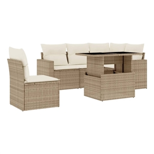 vidaXL 6 Piece Poly Rattan Sofa Set in Beige