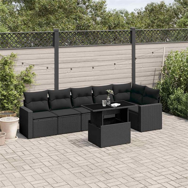vidaXL 7 Piece Poly Rattan Sofa Set in Black