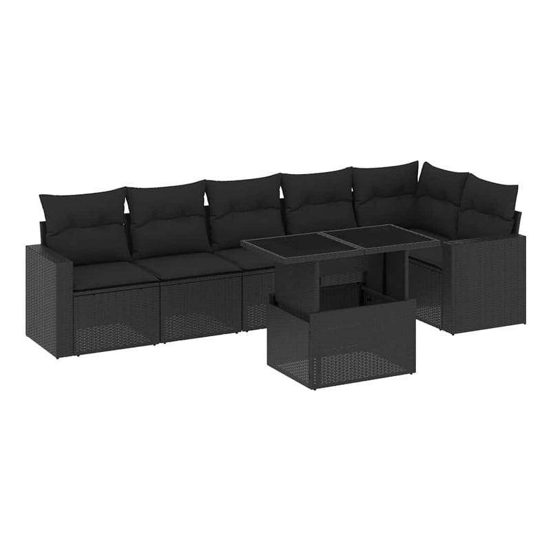 vidaXL 7 Piece Poly Rattan Sofa Set in Black