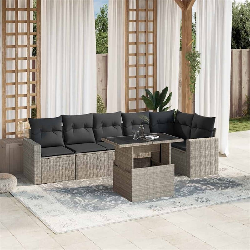 vidaXL 7 Piece Poly Rattan Sofa Set in Gray/Anthracite