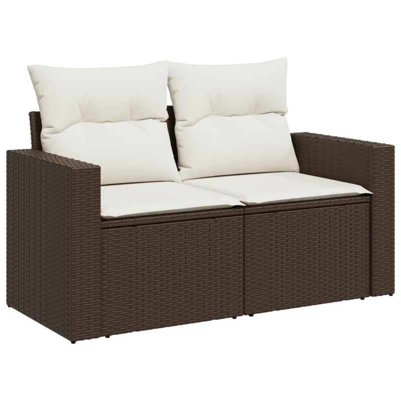 vidaXL 7 Piece Poly Rattan Sofa Set in White/Brown/Cream