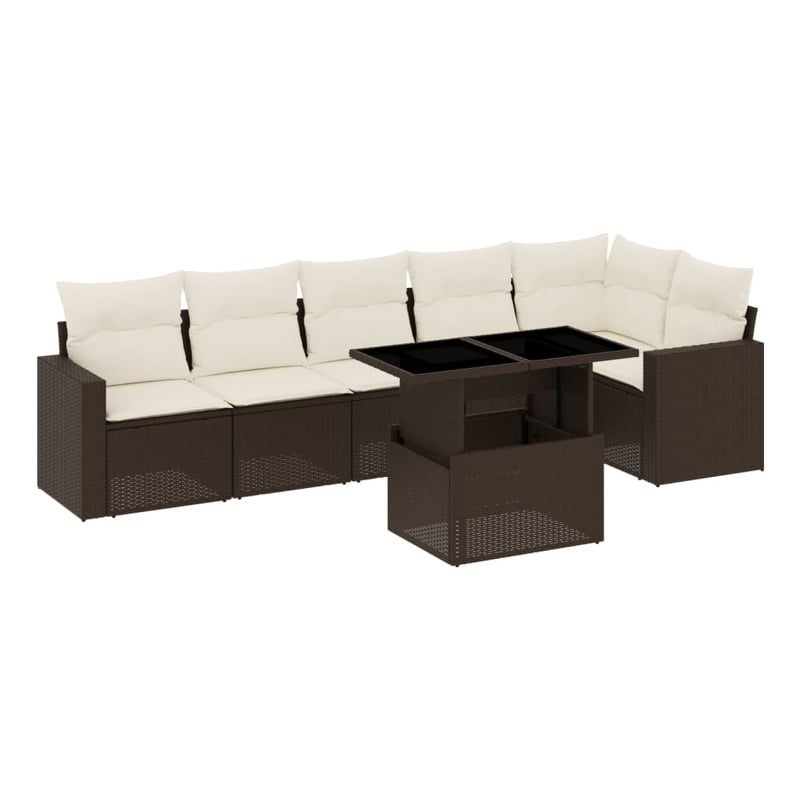 vidaXL 7 Piece Poly Rattan Sofa Set in White/Brown/Cream